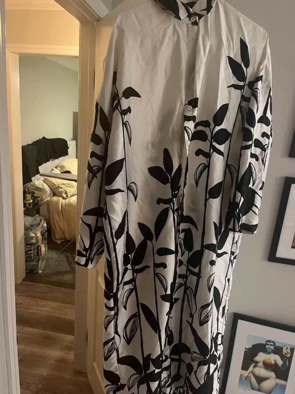 Zara Size Large (L) Long Sleeve Botanical Print Button-Up Shirt Dress